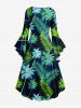 Robe Hawaï asymétrique haute-basse froncée à imprimé feuilles tropicales et cocotiers - Turquoise Foncée 2X
