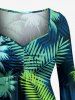Robe Hawaï asymétrique haute-basse froncée à imprimé feuilles tropicales et cocotiers - Turquoise Foncée 2X