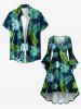 Robe hawaïenne froncée à imprimé feuilles tropicales et cocotiers, ourlet asymétrique haut-bas - Turquoise Foncée 3X