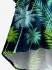 Robe Hawaï asymétrique haute-basse froncée à imprimé feuilles tropicales et cocotiers - Turquoise Foncée 2X
