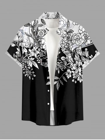 Flower Leaf Plant Print Hawaii Button Pocket Shirt For Men - WHITE - 4XL