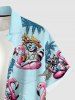 Chemise hawaïenne pour homme à imprimé cocotier, flamant rose et chat, boutons et poche - Bleu clair 5XL