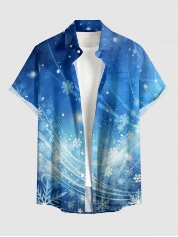 Chemise pour homme à imprimé dégradé Noël, flocons de neige et galaxie, boutonnée avec poche - BLUE - 3XL