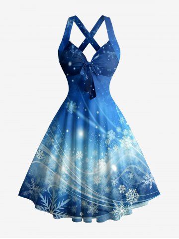 Robe trapèze à dos nu et bretelles croisées, imprimé dégradé galaxie et flocons de neige de Noël - DEEP BLUE - XXL