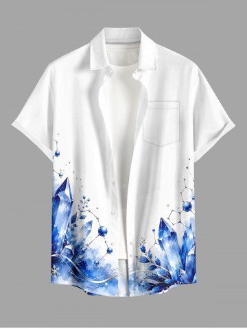 Chemise hawaïenne pour homme à boutons avec poche, imprimé molécules de cristal bleu aquarelle - WHITE - 2XL