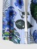 Chemise hawaïenne boutonnée avec poche pour homme, imprimé feuilles tropicales et fleurs d'hibiscus - Bleu Ciel S