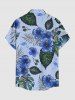Chemise hawaïenne boutonnée avec poche pour homme, imprimé feuilles tropicales et fleurs d'hibiscus - Bleu Ciel S
