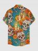 Chemise pour homme à imprimé crânes, fleurs, oiseaux et bougies, boutonnée avec poche - Orange S