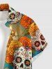 Chemise pour homme à imprimé crânes, fleurs, oiseaux et bougies, boutonnée avec poche - Orange S
