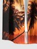 Chemise hawaïenne pour homme à boutons et poche, imprimé cocotier dégradé coucher de soleil au crépuscule - Orange S