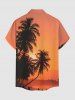 Chemise hawaïenne pour homme à boutons et poche, imprimé cocotier dégradé coucher de soleil au crépuscule - Orange S