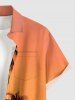 Chemise hawaïenne pour homme à boutons et poche, imprimé cocotier dégradé coucher de soleil au crépuscule - Orange S