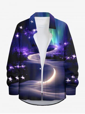 Colorful Ombre Aurora Light Beam River Star Galaxy Print Hawaii Button Shirt For Men - MULTI-A - 5XL