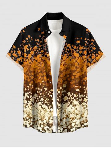 Ombre Flower Print Hawaii Button Pocket Shirt For Men - LIGHT BROWN - 6XL