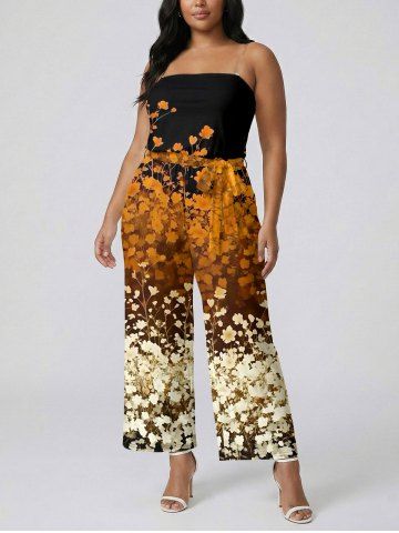 Combinaison Hawaï à poche, imprimé floral dégradé, avec ceinture amovible et bretelle d'épaule