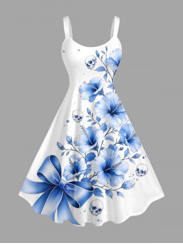 Robe hawaïenne à imprimé fleurs, crânes et nœuds papillon (bretelles réglables) - WHITE - L