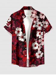 Chemise hawaïenne boutonnée avec poche à imprimé floral bicolore pour homme - Grenade rouge S