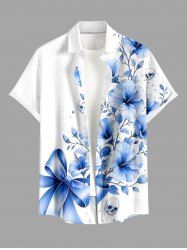 Flowers Skull Bowknot Print Buttons Pocket Hawaii Shirt For Men -  