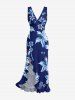 Flower Print Hawaii Ruffles Split Dress -  