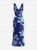 Flower Print Hawaii Ruffles Split Dress -  