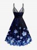 Robe de plage cache-maillot avec ceinture, imprimé fleurs à paillettes galaxie, volants à l'hawaïenne, ourlet tulipe et encolure croisée - Bleu de Minuit S