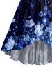 Robe de plage cache-maillot avec ceinture, imprimé fleurs à paillettes galaxie, volants à l'hawaïenne, ourlet tulipe et encolure croisée - Bleu de Minuit S