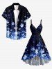 Robe de plage cache-maillot avec ceinture, imprimé fleurs à paillettes galaxie, volants à l'hawaïenne, ourlet tulipe et encolure croisée - Bleu de Minuit S