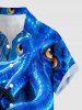 Chemise boutonnée avec poche pour homme, imprimé poulpe à paillettes et gouvernail, croisière à Hawaï - Bleu S
