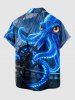 Chemise boutonnée avec poche pour homme, imprimé poulpe à paillettes et gouvernail, croisière à Hawaï - Bleu S