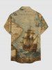 Chemise boutonnée à poche pour homme, imprimé carte marine et voiliers, croisière à Hawaï, effet délavé - Bronze S
