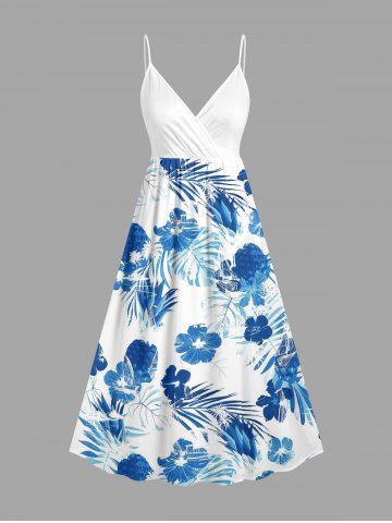 Flowers Tropical Leaf Pineapple Print Surplice Hawaii Cami Dress