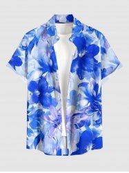 Chemise hawaïenne pour homme à imprimé aquarelle fleurs d'hibiscus, boutons et poche -  S