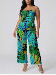 Combinaison Hawaï à poche et imprimé feuilles tropicales avec ceinture amovible et bretelles - Turquoise M