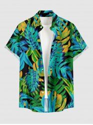 Chemise hawaïenne pour homme à imprimé feuilles tropicales, boutons et poche - Turquoise M