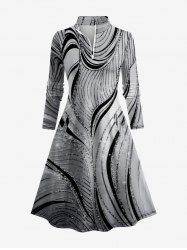 Robe de golf coupe trapèze à imprimé marbré abstrait, poche zippée et surpiqûres contrastées - Gris XS