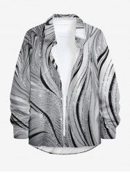 Chemise hawaïenne pour homme à manches longues, boutons et imprimé marbré abstrait - Gris XL