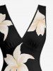 Robe cache-cœur fendue à volants et imprimé fleurs hawaïennes - Noir M
