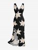 Robe cache-cœur fendue à volants et imprimé fleurs hawaïennes - Noir M