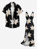 Robe cache-cœur fendue à volants et imprimé fleurs hawaïennes - Noir M