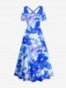 Robe longue hawaïenne à épaules dénudées et bretelles croisées, imprimé aquarelle fleurs d'hibiscus -  5X