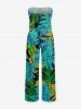 Combinaison Hawaï à poche et imprimé feuilles tropicales avec ceinture amovible et bretelles - Turquoise M