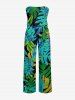 Combinaison Hawaï à poche et imprimé feuilles tropicales avec ceinture amovible et bretelles - Turquoise M