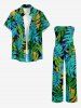 Combinaison Hawaï à poche et imprimé feuilles tropicales avec ceinture amovible et bretelles - Turquoise M