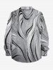 Chemise hawaïenne pour homme à manches longues, boutons et imprimé marbré abstrait - Gris XL