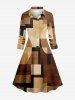Robe chemise trapèze à boutons, imprimé géométrique colorblock - Bronze 5X