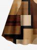 Robe chemise trapèze à boutons, imprimé géométrique colorblock - Bronze 5X