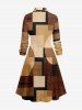 Robe chemise trapèze à boutons, imprimé géométrique colorblock - Bronze 5X