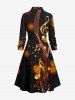 Robe chemise trapèze à boutons, imprimé notes de musique et taches lumineuses - marron foncé 5X