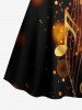 Robe chemise trapèze à boutons, imprimé notes de musique et taches lumineuses - marron foncé 5X