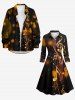 Robe chemise trapèze à boutons, imprimé notes de musique et taches lumineuses - marron foncé 5X